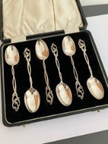 Antique Set of six matching SILVER TEASPOONS in Beautiful Art Nouveau design. Clear hallmark for