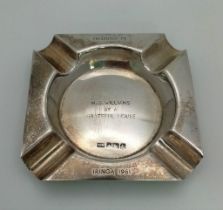 A vintage sterling silver cigarette ashtray. Hallmarked Sheffield, 1960. Makers mark E.V. Total