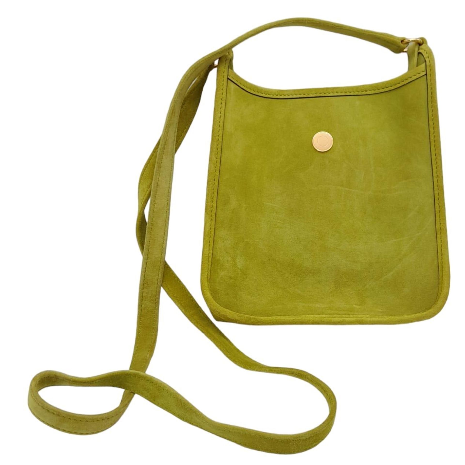 A Vintage Hermes Green Suede Shoulder Bag. Olive green suede exterior with gold-tone furniture. - Image 3 of 8