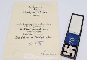 3 rd Reich Waffen SS 12 Year Service Medal with box and certificate. Although this item ticks all