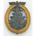 WW2 German Kriegsmarine High Seas Fleet Badge. Maker: Schwerin, Berlin.
