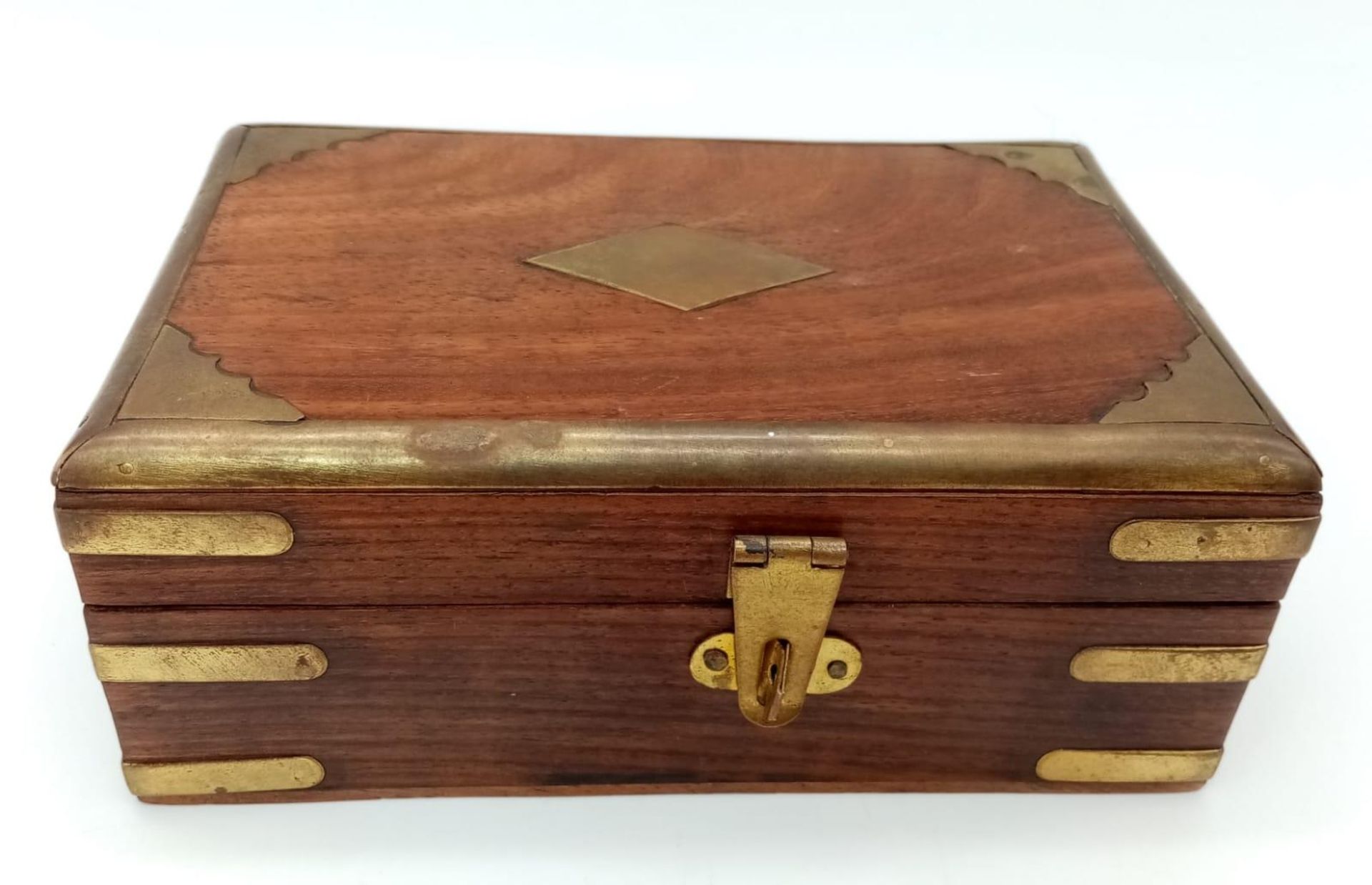 A Vintage Wood and Brass Trinket Box. 15cm x 10cm.