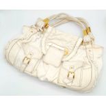 A Dolce and Gabbana Vintage Anniversary Handbag. White leather exterior with twin pockets. Gold tone