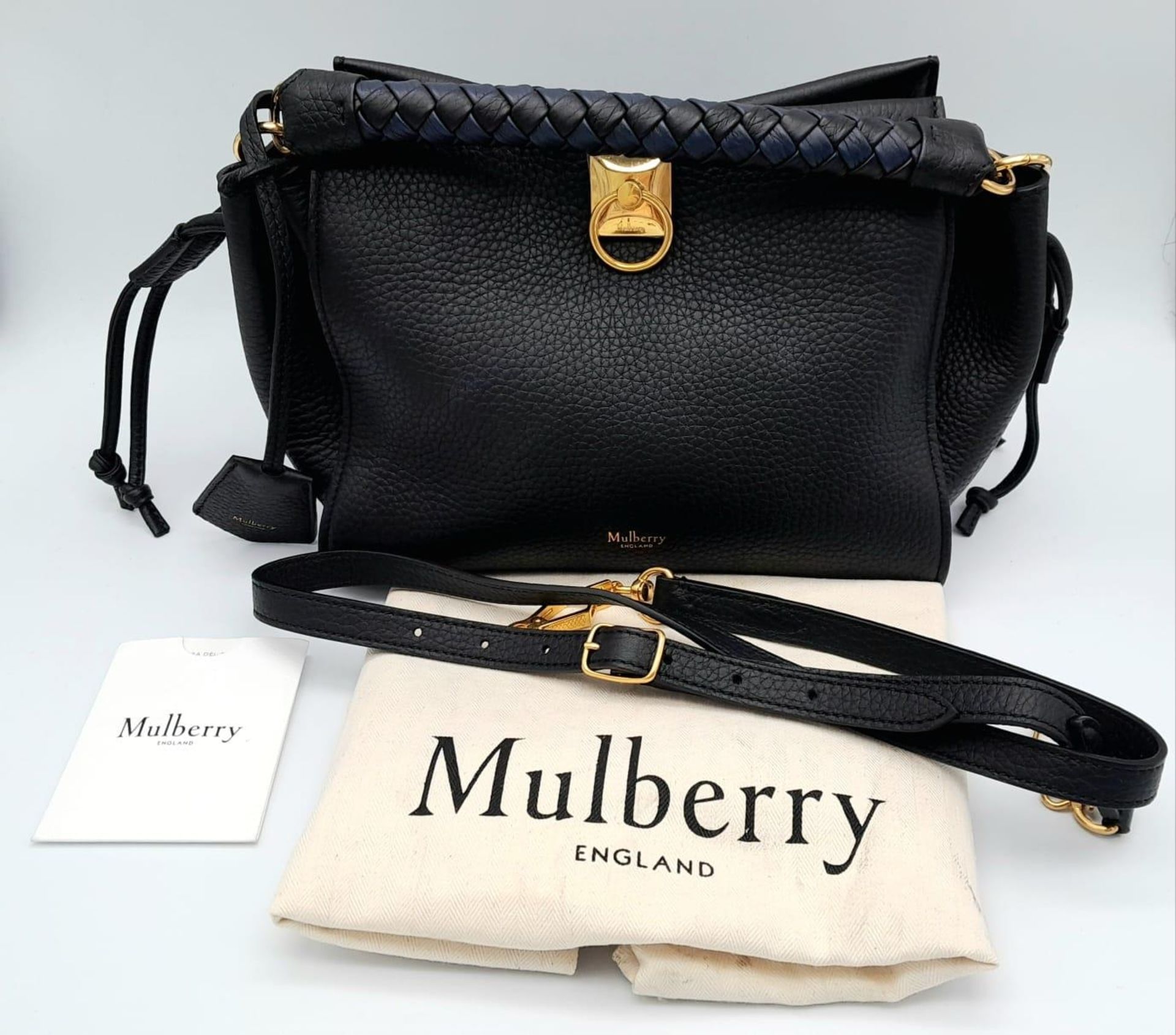The Mulberry Midnight-Black Iris small Shoulder bag. Braided top handle, detachable fob with foil- - Image 7 of 8