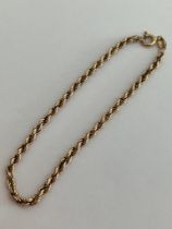 9 carat YELLOW GOLD ROPE BRACELET. Full UK hallmark. 2.42 grams. 19 cm.