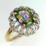 9k yellow gold diamond and mystic topaz ring, size P, 3g (dia:0.10ct/topaz:2.50ct)