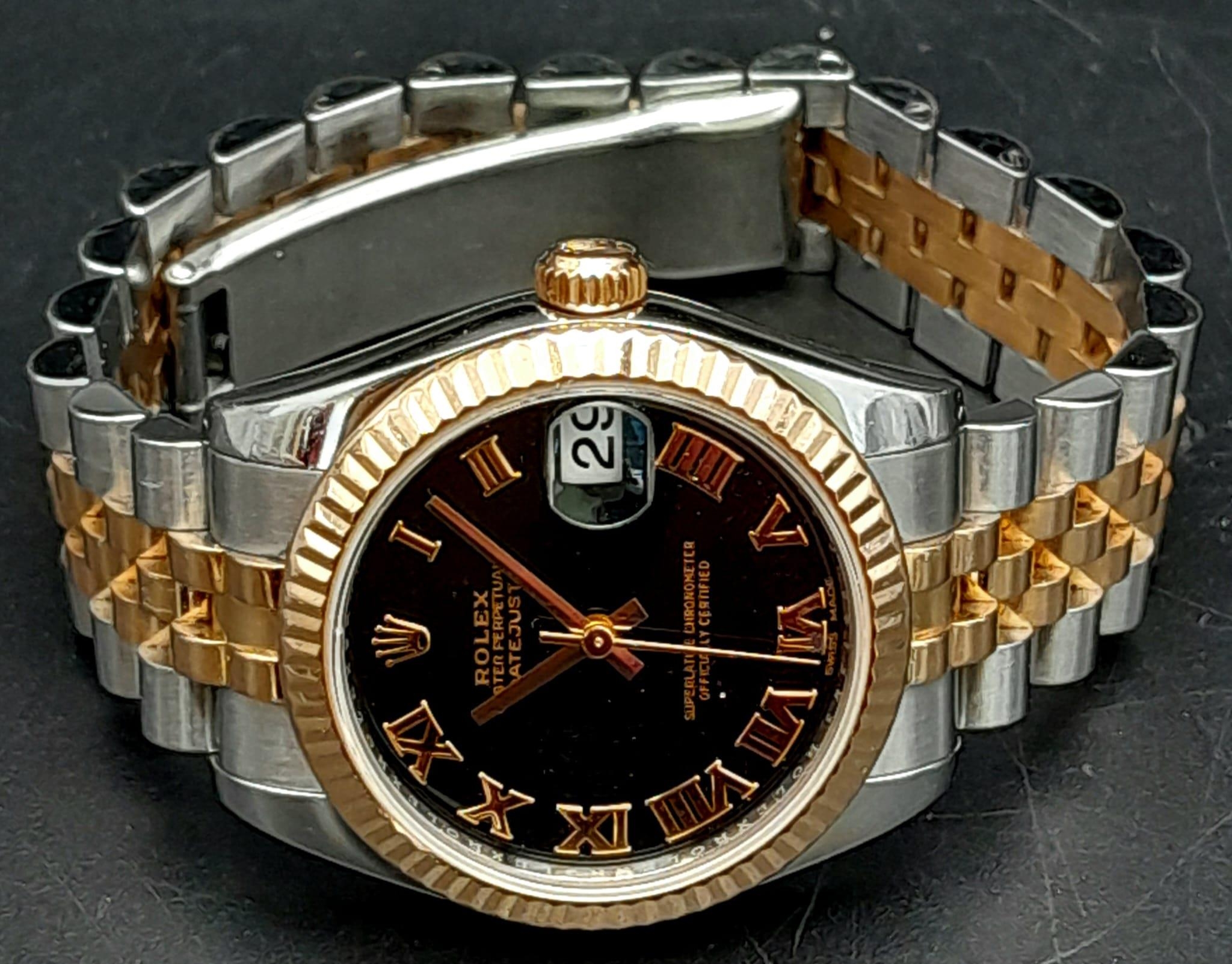 A Bi-Metal Rolex Oyster Perpetual Datejust Ladies Watch. 18k rose gold and stainless steel - Image 6 of 14