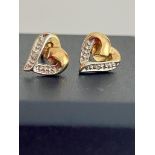 9 carat GOLD and DIAMOND EARRINGS. Consisting WHITE and YELLOW GOLD Earrings in Dainty Heart Shape