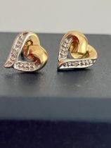 9 carat GOLD and DIAMOND EARRINGS. Consisting WHITE and YELLOW GOLD Earrings in Dainty Heart Shape