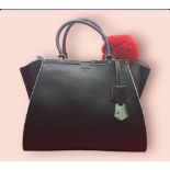 A Fendi Black 3 Jours Handbag. Black leather exterior with multi-colour trim. Features soft wings