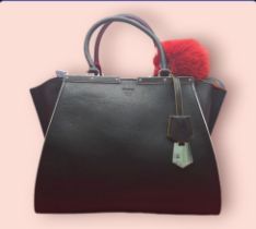 A Fendi Black 3 Jours Handbag. Black leather exterior with multi-colour trim. Features soft wings
