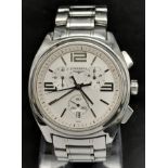 A Longines Lungomare Chronograph Quartz Gents Watch. Stainless steel strap and case - 42cm. White