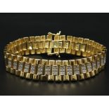 Stunning Sterling Silver gold Vermeil stone set link bracelet. Rolex style. Wt 19g. Length 17 cm.