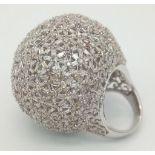 An 18K White Gold Diamond Matrix Glitterball Ring! Size N. Over 100 small round cut diamonds. 33g