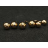 Three Pairs of 9K Yellow Gold Ball Stud Earrings. 0.75g total weight.