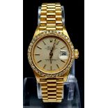 An 18K Gold and Diamond Rolex Oyster Perpetual Datejust Ladies Watch. 18k gold bracelet and case -