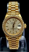 An 18K Gold and Diamond Rolex Oyster Perpetual Datejust Ladies Watch. 18k gold bracelet and case -