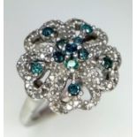 10K WHITE GOLD DIAMOND SET FANCY RING FLORAL DESIGN, WEIGHT 6G SIZE N