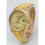 AN 18K GOLD ROLEX OYSTER PERPETUAL DATEJUST WIYH DIAMOND NUMERALS AND SOLID 18K GOLD STRAP ,