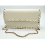 Valentino Garavani Rockstud Chain Leather Cross-Body Bag. Stylish white leather with muted gold