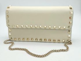 Valentino Garavani Rockstud Chain Leather Cross-Body Bag. Stylish white leather with muted gold
