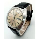 A Vintage Seiko 5 Automatic 21 Jewel Gents Watch. Black leather strap. Stainless steel case -