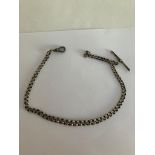 Antique SOLID SILVER WATCH CHAIN with ‘ Tee’ Bar. Hallmarked circa 1880 with every link having a