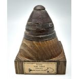 INERT WW1 British 18 Pdr Shrapnel Shell Fuze on wooden plinth. Found Vimy Fance.
