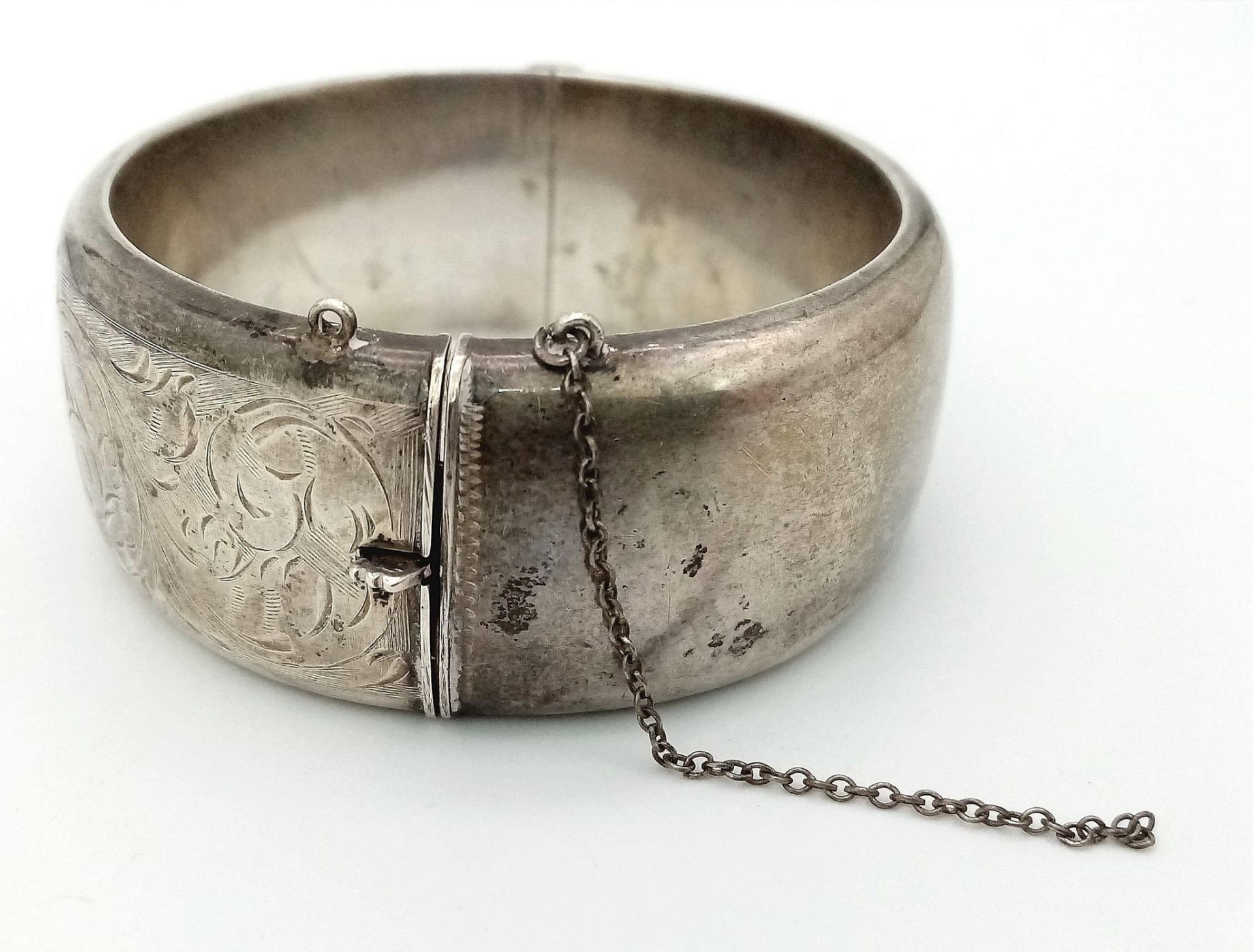 Stunning 1959 CHESTER Silver wide hinged bracelet bangle by Smith & Ewen. Wonderful vintage - Bild 2 aus 5