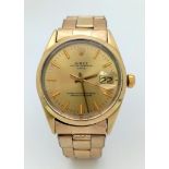 A Gold Plated Rolex Oyster Perpetual Date Gents Watch. Gold plated bracelet and case - 34mm. Gold