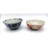 Two 18th Century Chinese Ceramic Bowls. Both with markings on base. Largest bowl diameter -13cm. A/F