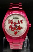 A Vivienne Westwood Shocking Pink Ceramic 'Let it Rock' Quartz Watch. 35mm case. In working order,