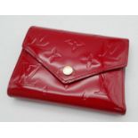 Louis Vuitton Wallet Victorine in Cherry Red. Stylish Monogram Vernis Cerise patterning, gold tone