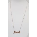 A 9K GOLD "IRENE" PENDANT NECKLACE . 1.4gms 44cms