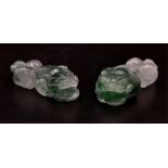 A Pair of Green and White Jade Chinese Foo Dog Figurines. 4cm.