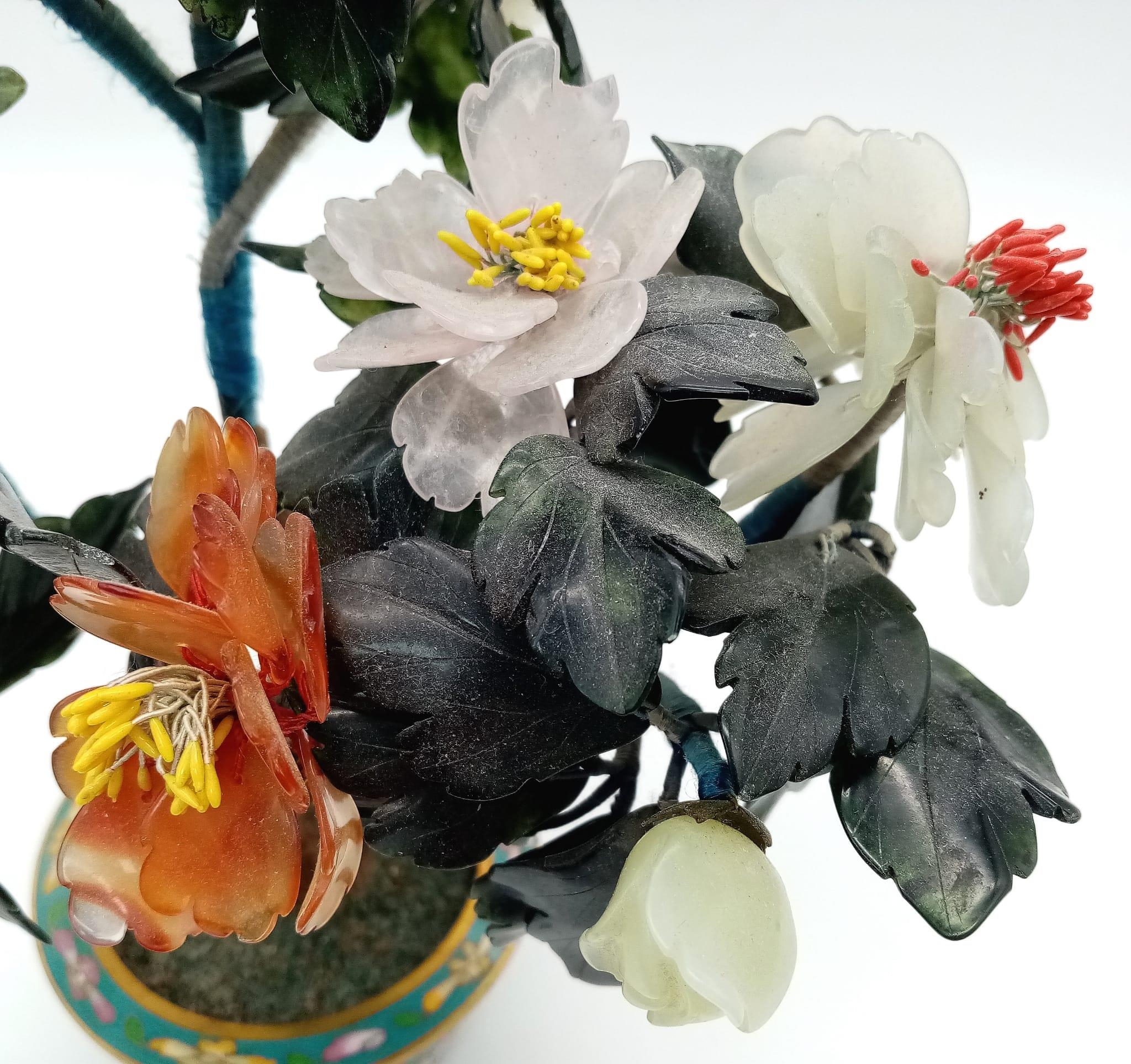 An Antique Jade Bonsai Blossom Tree in Decorative Brass Pot. One broken foot at base - but still - Image 3 of 3