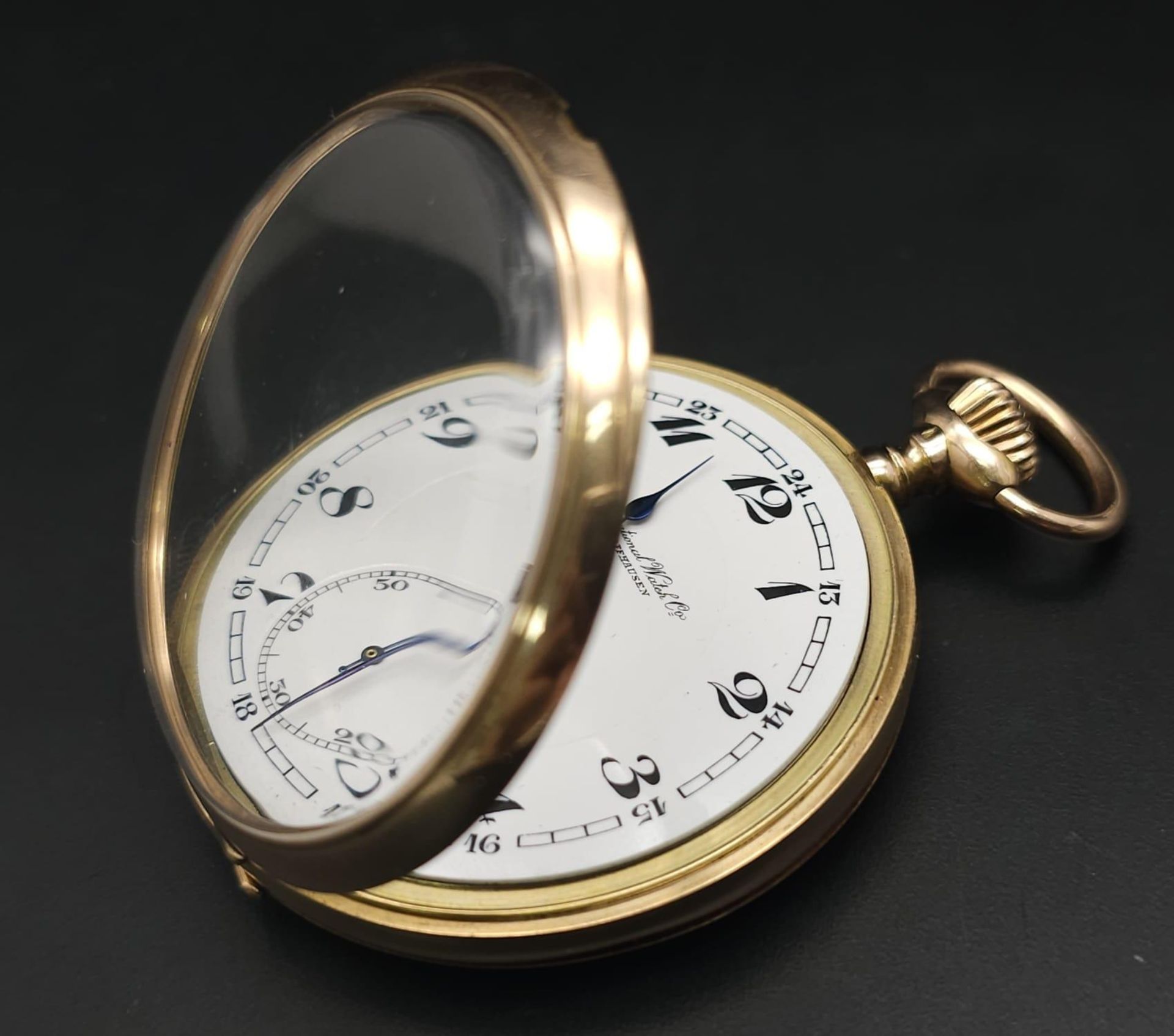 Charming International Watch Company IWC 14K rose gold Half Hunter pocket watch. White dial, - Image 5 of 10