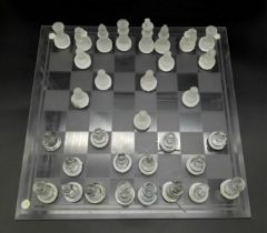 A Vintage Glass Chess Set. Frosted and Clear Glass Pieces. Preferable if winning bidder picks up