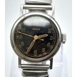 A Rare Vintage Doxa Watch. Expandable steel strap. Case - 28mm. Black dial. Mechanical movement.