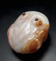 An Antique Chinese Agate Frog Figurine with Ruby Eyes! 4.5cm x 5cm.