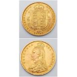 An 1887 Queen Victoria 22k Gold Half Sovereign - Shield Back. EF but please see photos.