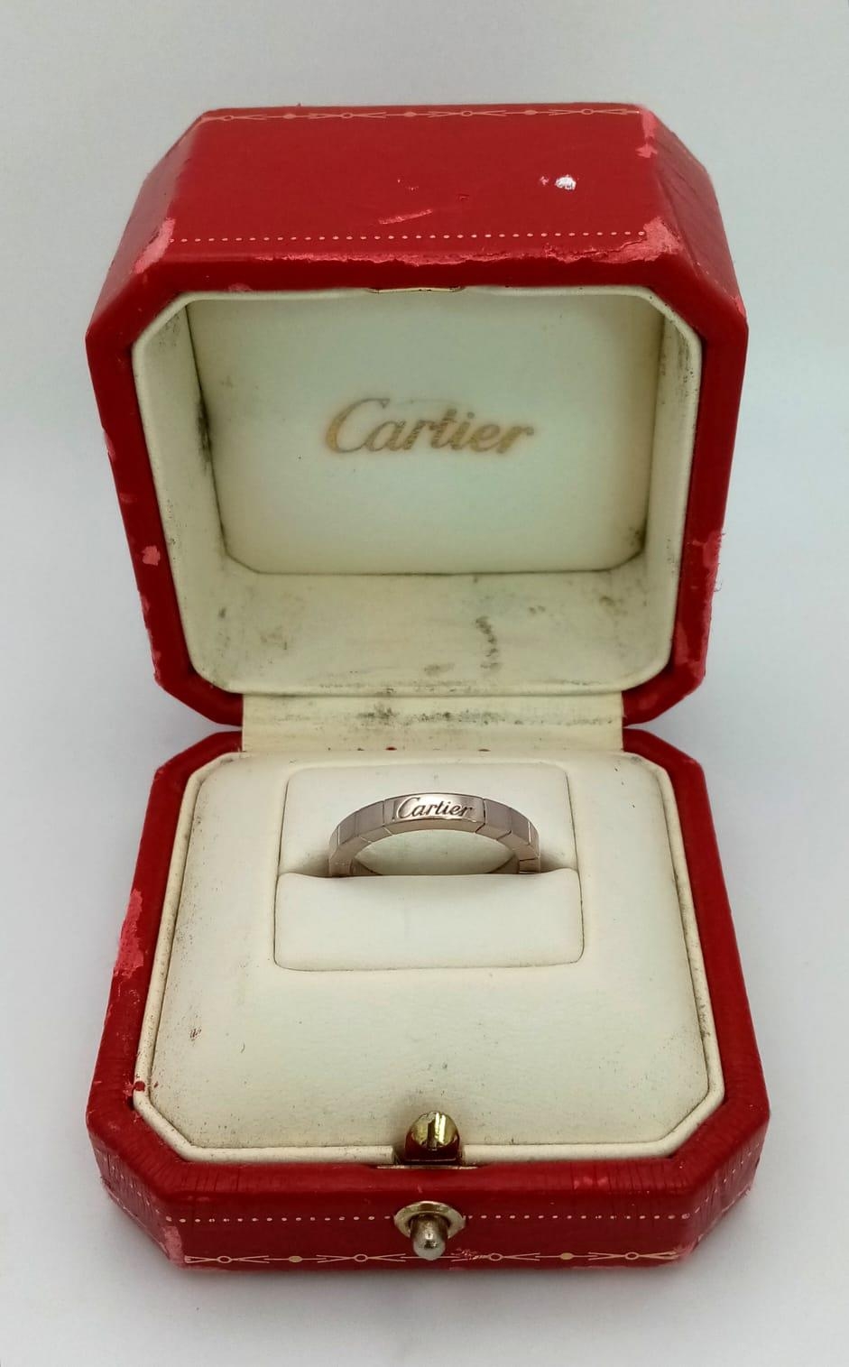 A vintage, 19 K white gold CARTIER band ring, fully hallmarked, size: O, weight: 6.7 g, in its - Image 8 of 8
