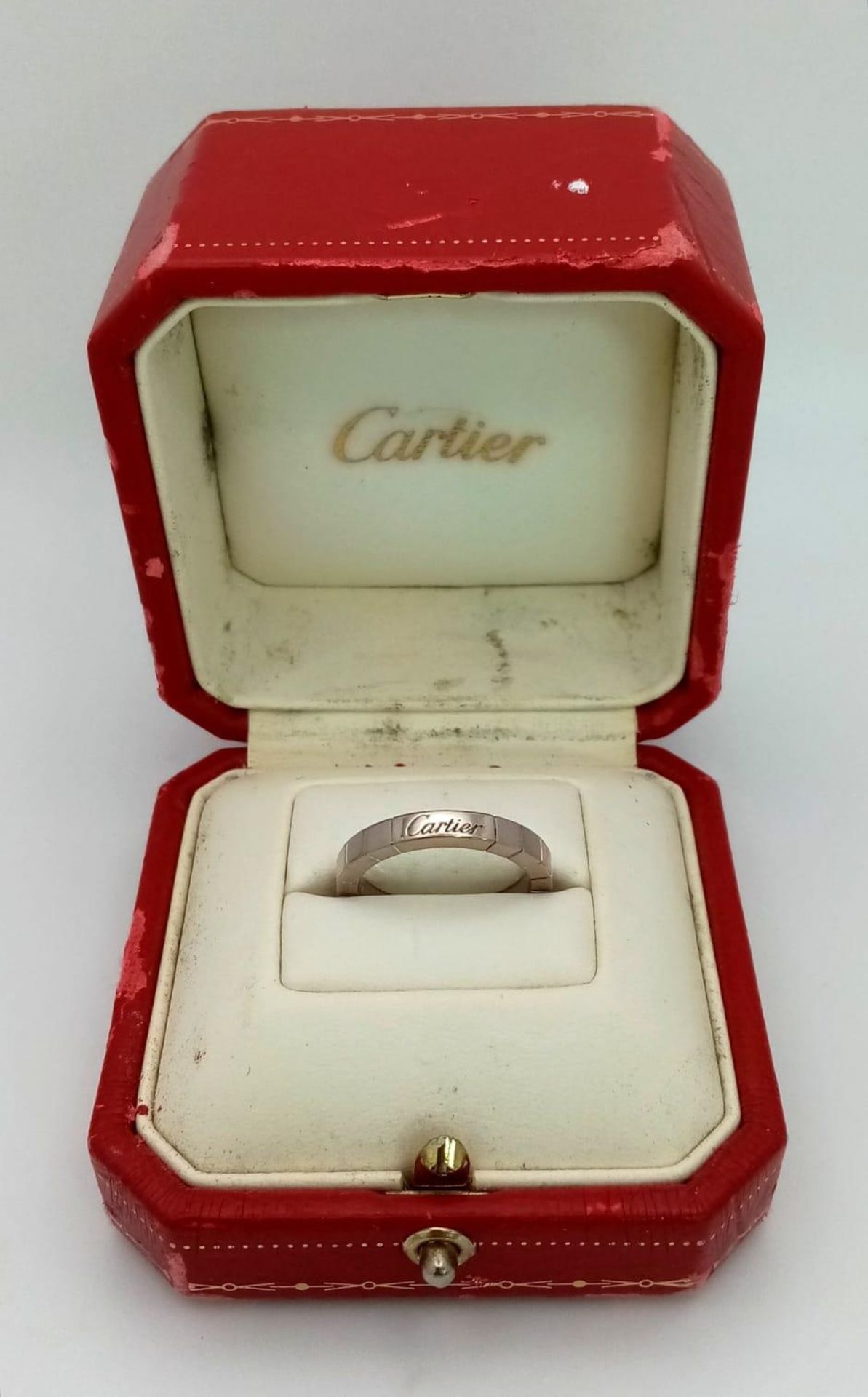 A vintage, 19 K white gold CARTIER band ring, fully hallmarked, size: O, weight: 6.7 g, in its - Bild 8 aus 8
