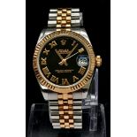 A Bi-Metal Rolex Oyster Perpetual Datejust Ladies Watch. 18k rose gold and stainless steel