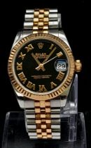 A Bi-Metal Rolex Oyster Perpetual Datejust Ladies Watch. 18k rose gold and stainless steel