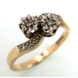 A Vintage 9K Yellow Gold Diamond Crossover Ring. Size M. 2.22g total weight.