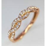 18K ROSE GOLD 0.25CT DIAMOND SET CROSS OVER BAND RING. TOTAL WEIGHT 2.4G. SIZE N.