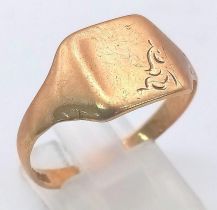 A Vintage 9K Yellow Gold Signet Ring. Size Z. 3.37g weight.