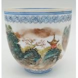 An Antique Chinese Eggshell Hand-Painted Ceramic Cup in Original Fitted Box. 8cm tall.