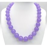A Large Lavender Jade Beaded Necklace. 42cm necklace length. Beads 14mm.
